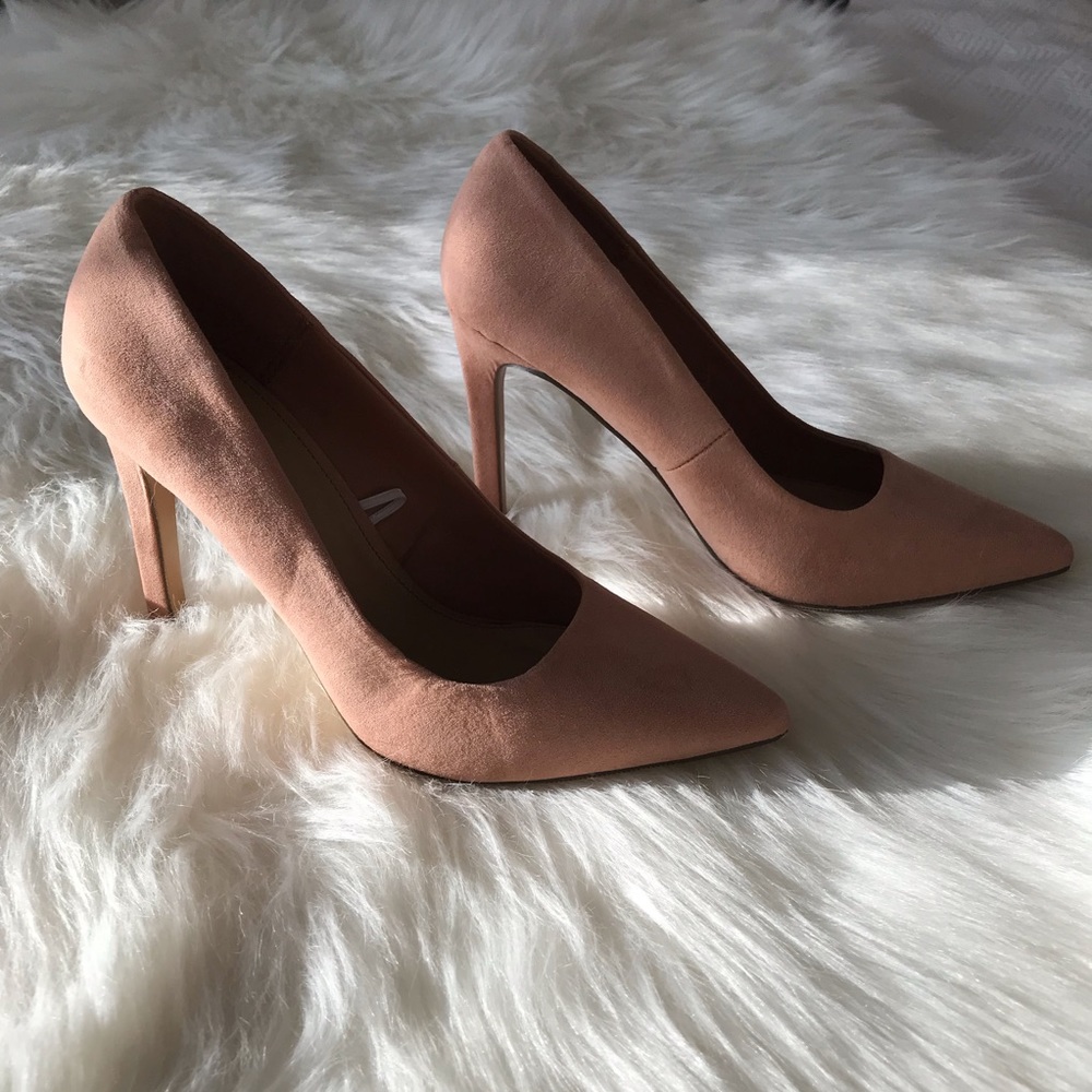 Blush Pink Suede Pump Heel